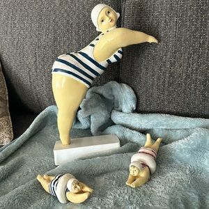Hand Painted Coastal Beach House Decor of Vintage Bathing Beauties
